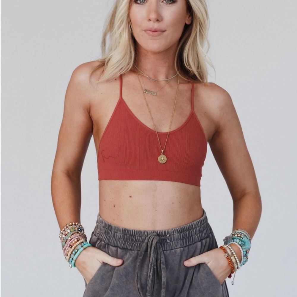 Rust Boho Sheer Lace Tattoo Floral Bralette - Picture 5 of 6